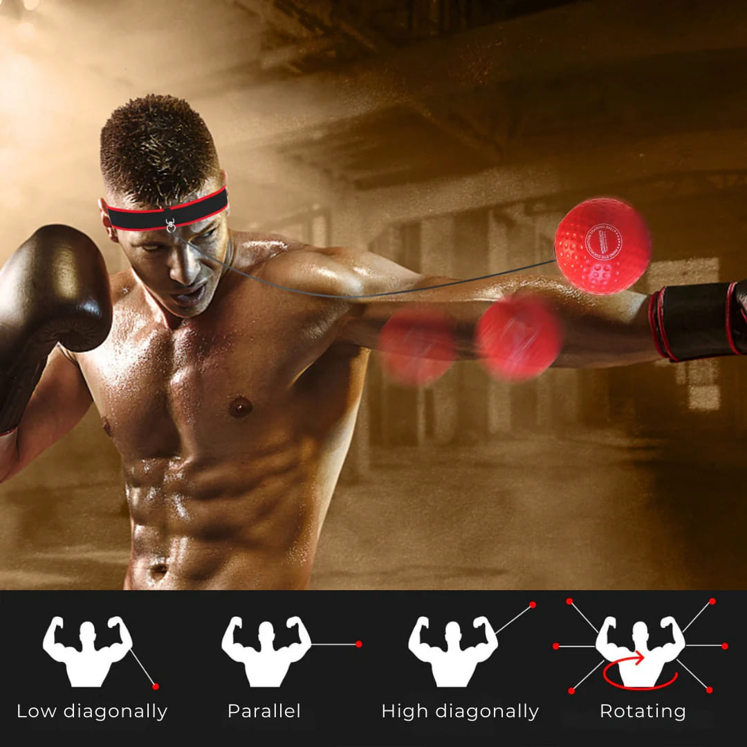 Man exercising with the red reflex ball going different directions