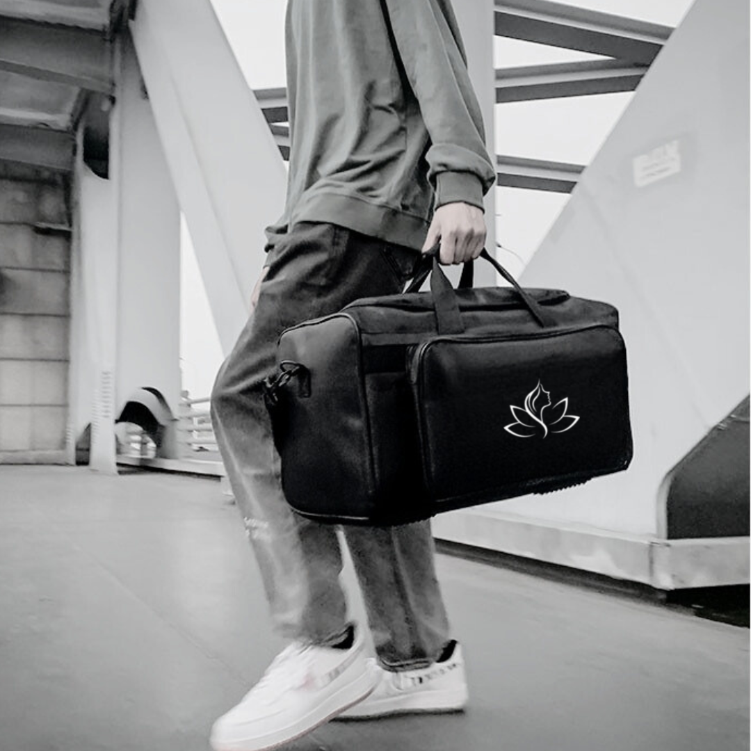 Smart boxing duffel bag with multiple compartments for gym and gear