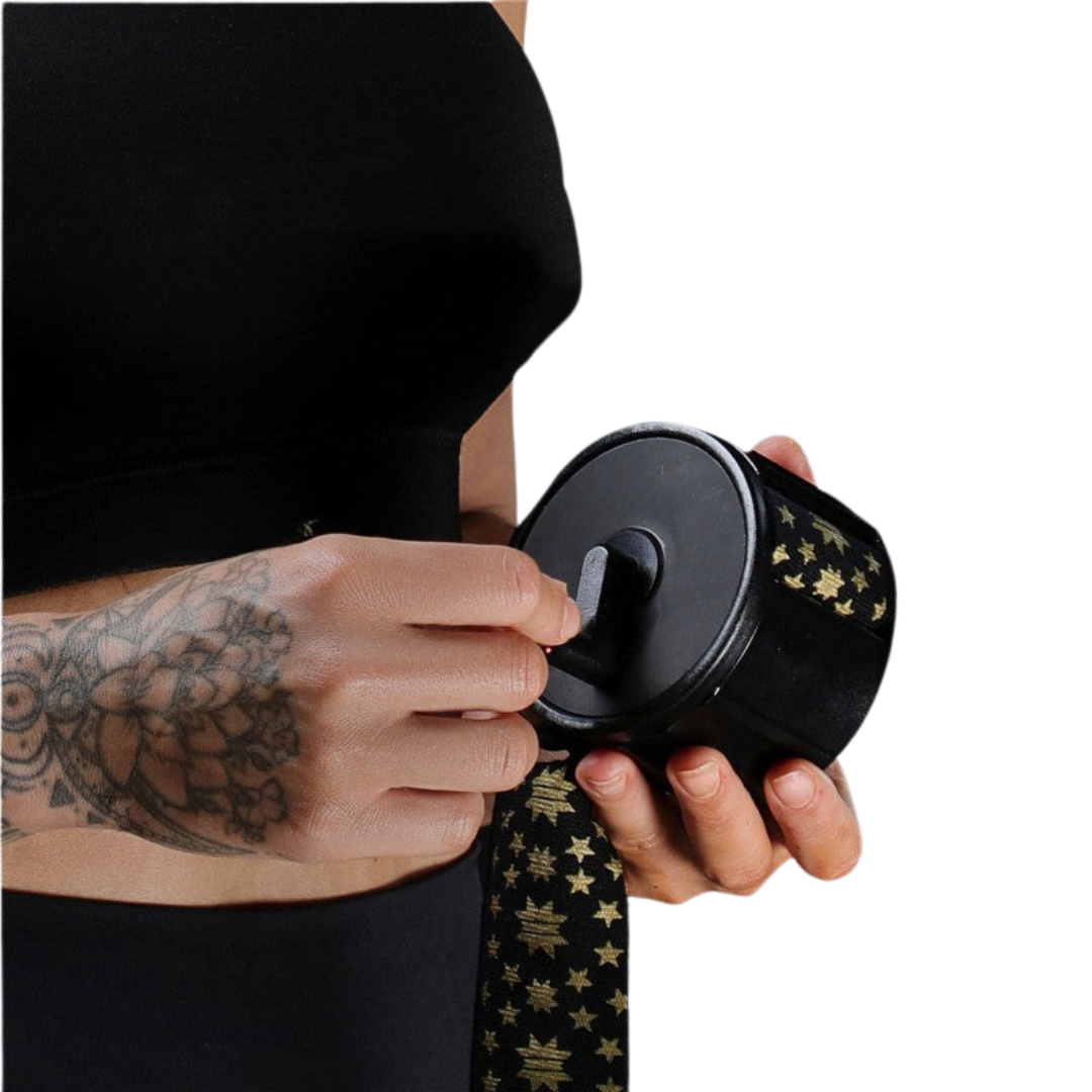 Person rolling their hand wraps 